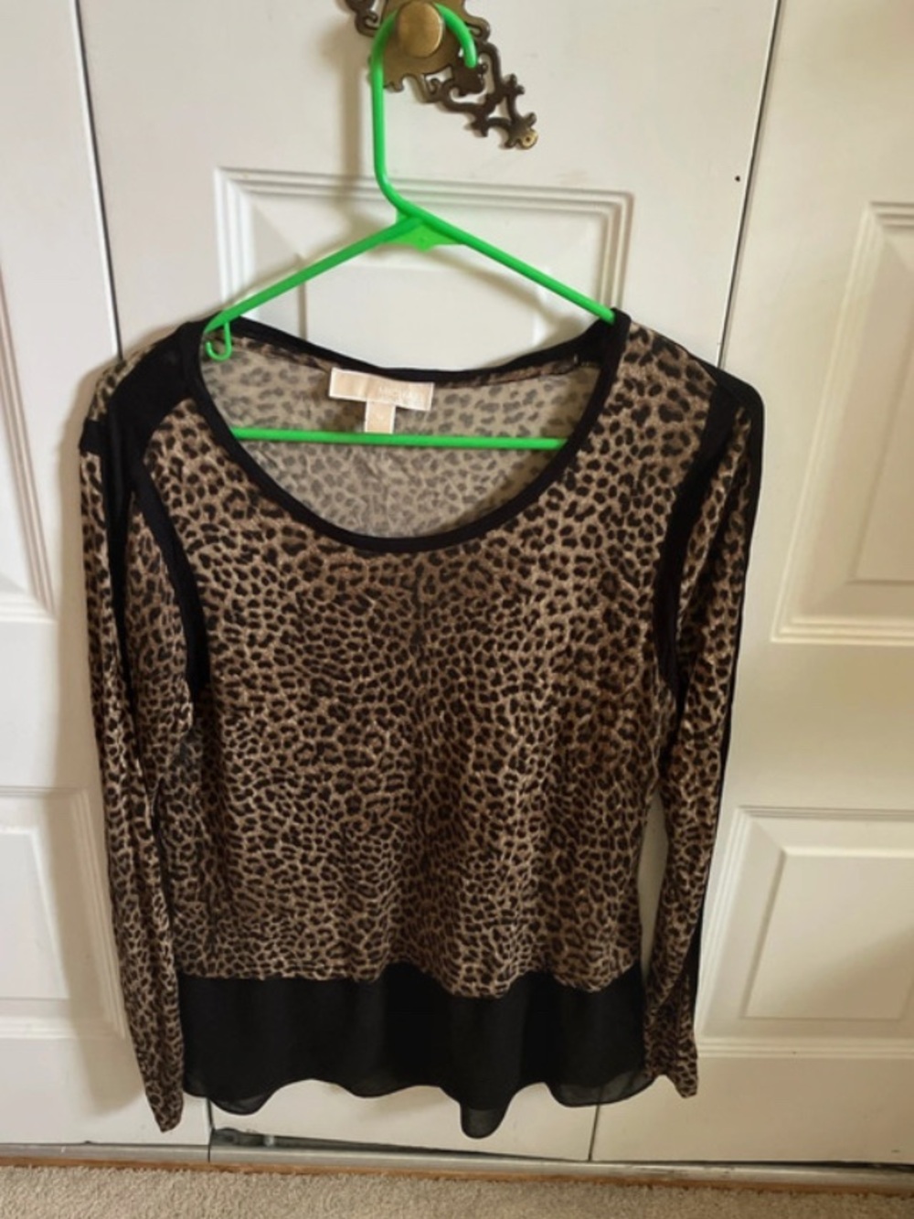 Michael Kors Leopard-Print Long Sleeve Top - Brown and Black